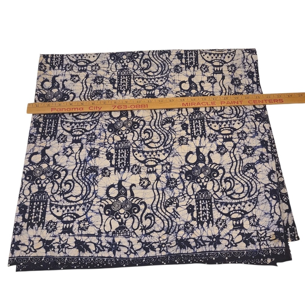 Vintage Blue White Batik Fabric Cotton 83" x40" Boho Coastal Tribal Tropical
